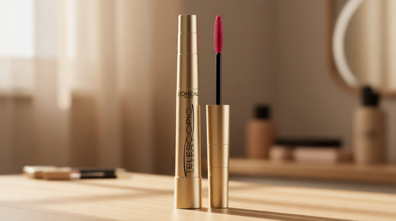 L’Oreal Paris Makeup Original Telescopic Mascara, Separating Mascara Volume and Length Formula, Washable, Blackest Black, 0.27 Fl Oz., 1 Count