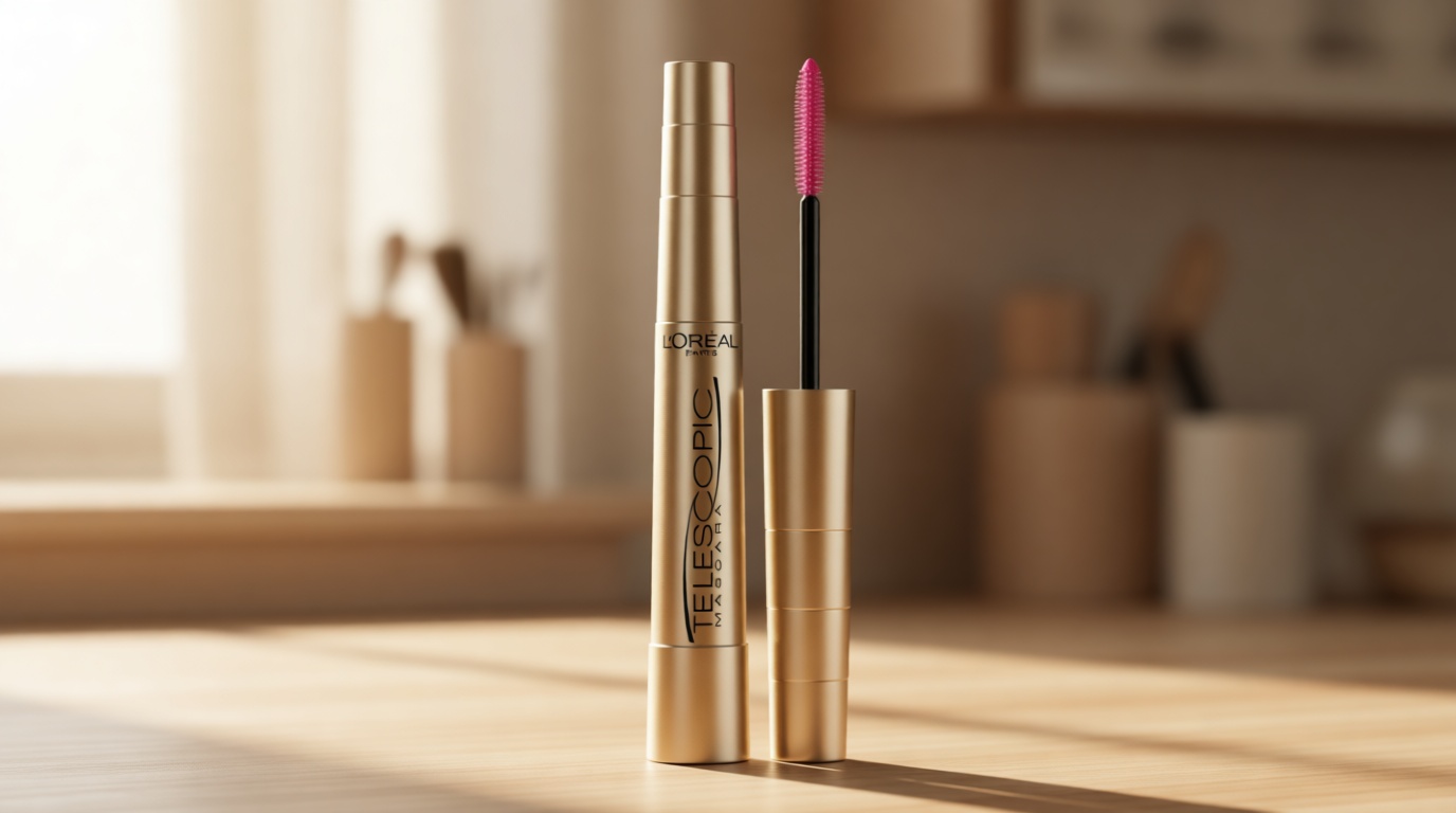 L’Oreal Paris Makeup Original Telescopic Mascara, Separating Mascara Volume and Length Formula, Washable, Blackest Black, 0.27 Fl Oz., 1 Count