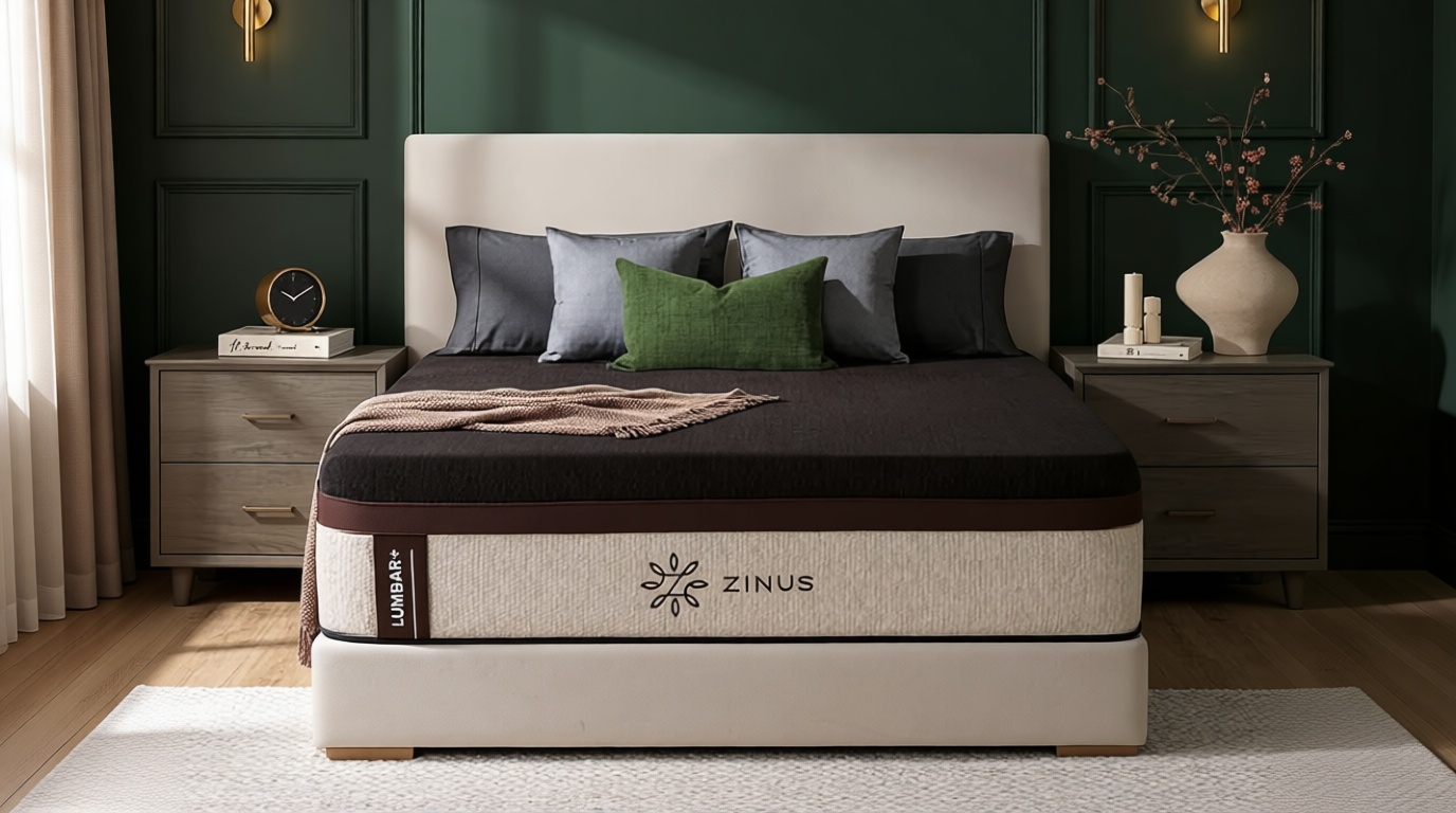 Zinus Lumbar+ Premium Memory Foam Mattress – 14 Inch, Queen, Lumbar Support, Targeted Pressure Relief, Cooling Gel & Green Tea, Fiberglass Free, Medium Firm, CertiPUR-US & OEKO-TEX Certified OEKO-TEX STANDARD 100