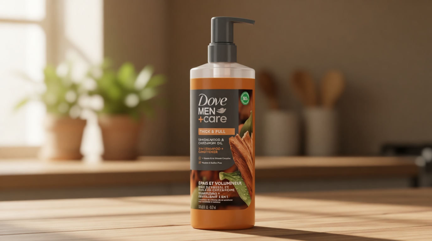 DOVE MEN + CARE 2-in-1 Shampoo + Conditioner Sandalwood & Cardamom Oil for Thick & Full Hair, + Vitamin B3 & Mineral Complex, 17.5 oz