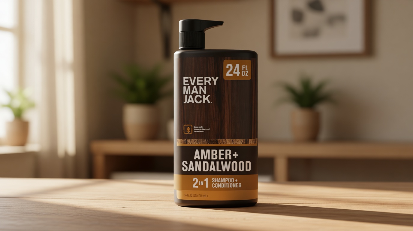 Every Man Jack 2-in-1 Daily Shampoo + Conditioner - Amber + Sandalwood | Nourishing For All Hair Types, Naturally Derived, Cruelty-Free Shampoo and Conditioner Set for Men | 24oz -1 Bottle