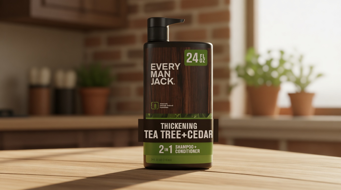 Every Man Jack 2-in-1 Men's Thickening Shampoo + Conditioner - Tea Tree + Cedar - Free of Sulfates, Parabens, Phthalates, Dyes - 24oz -1 Bottle
