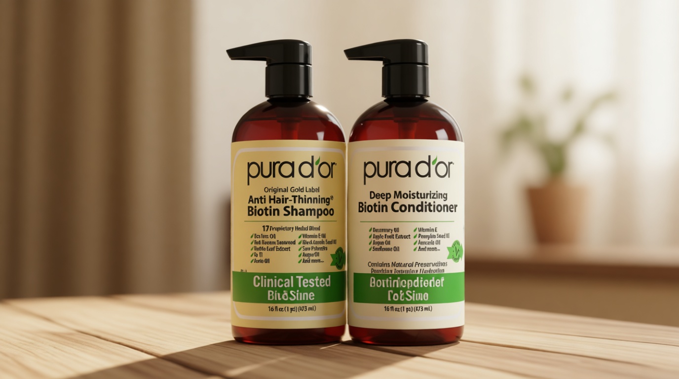 PURA D'OR Anti-Thinning Biotin Shampoo & Conditioner Original Gold Label Set (16oz x2) – CLINICALLY TESTED Formula for Volume, Strength & Thicker-Looking Hair – Helps Reduce Breakage For Women & Men | Deep Moisturizing, Conditioner, CLINICALLY TESTED, Effective Results, Hair Thickening, Product