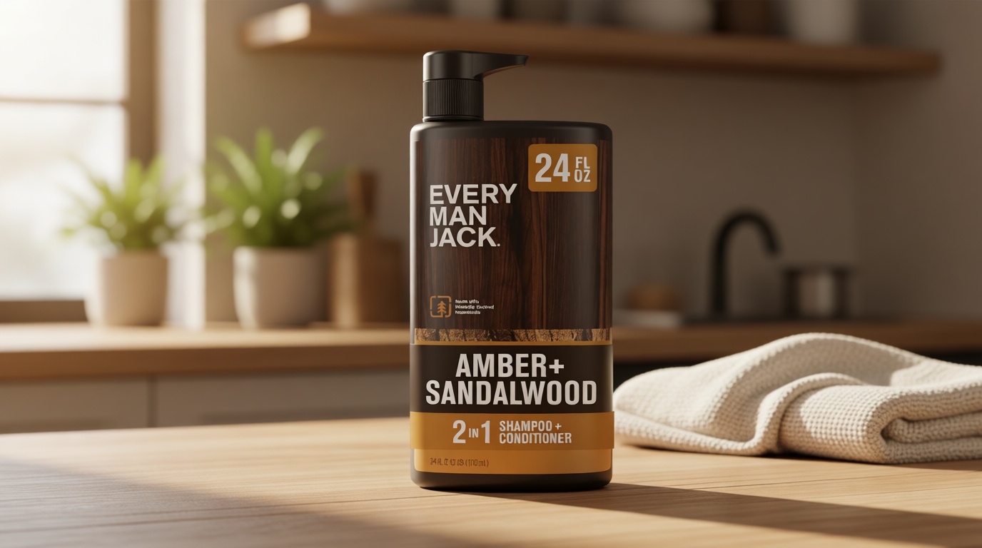 Every Man Jack 2-in-1 Daily Shampoo + Conditioner - Amber + Sandalwood | Nourishing For All Hair Types, Naturally Derived, Cruelty-Free Shampoo and Conditioner Set for Men | 24oz -1 Bottle