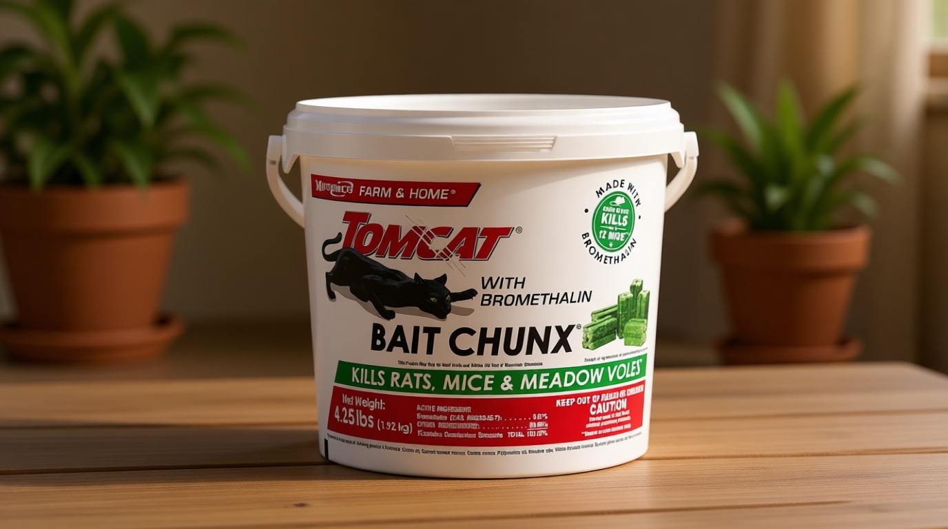 Tomcat with Bromethalin Bait Chunx Pail - Rat & Mouse Bait, Rat and Mice Control for Agricultural Use and Professional Applicators, 4.25 lbs.