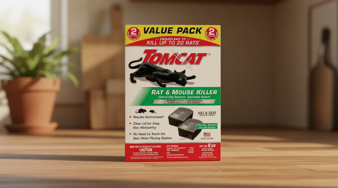 Tomcat Rat and Mouse Killer Disposable Stations for Indoor/Outdoor Use: Child and Dog Resistant, Pre-Filled, Easy Monitoring, 2-Pack