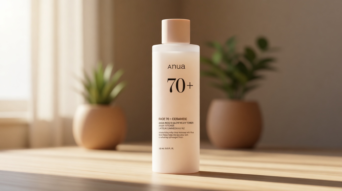 Anua Rice 70 Glow Milky Toner, Glass & Dewy Skin, Hydrating & Barrier Care, Rice Water, Niacinamide, Ceramides, All Skin Types, Fragrance-Free, Non Comedogenic, Korean Skincare, 8.45 fl.oz.