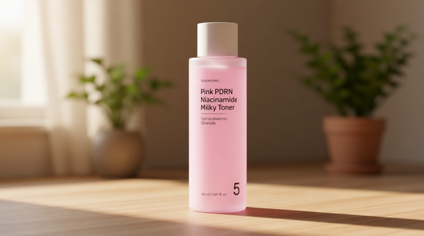 TOSOWOONG Pink PDRN Niacinamide Milky Toner, Niacinamide 5% Dark Spot Care, Salmon DNA PDRN Soothing, 3 Ceramides & 12 Peptides Moisturizing, Glass Glow Skin, Korean Skincare, 150ml / 5.07 fl. oz.