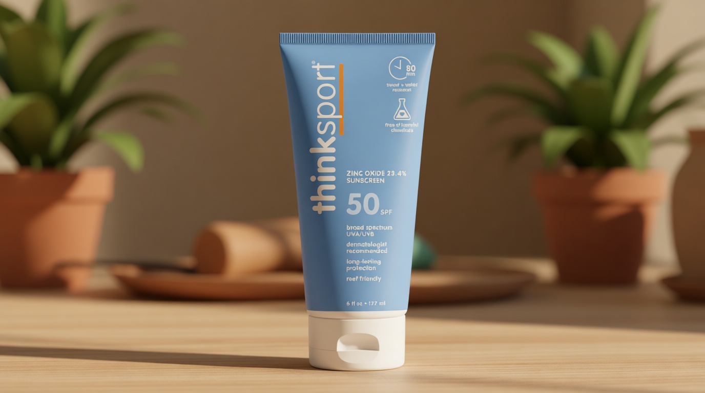 Thinksport SPF 50+ Mineral Sunscreen – Safe, Natural Sunblock for Sports & Active Use - Water Resistant Sun Cream –UVA/UVB Sun Protection – Vegan, Reef Friendly Sun Lotion, 6oz