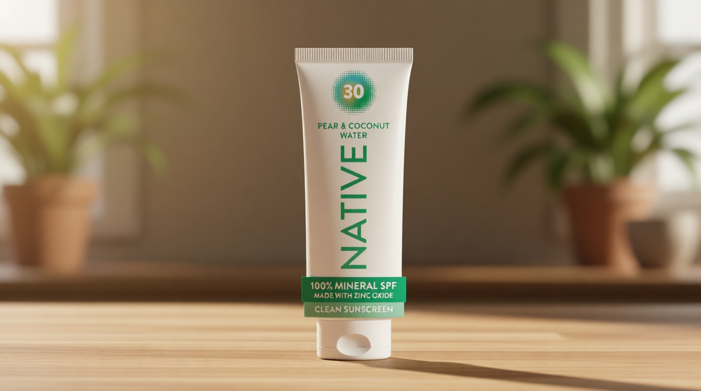 Native Mineral Sunscreen Lotion SPF 30, Pear & Coconut Water Scent, with 100% Mineral Zinc Oxide for Face & Body, Hawaii Compliant, Vegan, No White Cast - 7 oz