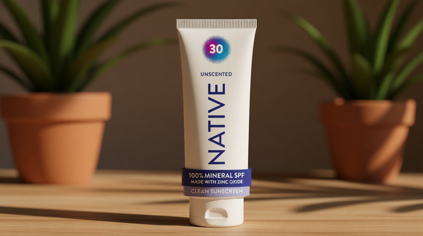 Native Mineral Sunscreen Lotion SPF 30, Unscented, with 100% Mineral Zinc Oxide for Face & Body, Hawaii Compliant, Vegan, No White Cast - 7 oz