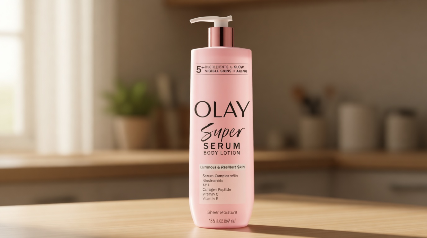 Olay Super Serum Hand & Body Lotion for Dry Skin, 24hr Long Lasting Hydration, 5+ Ingredient Complex for Bright Even Firm Luminous Skin, Sweet Vanilla & Soft Wood Scent, 18.5 fl oz