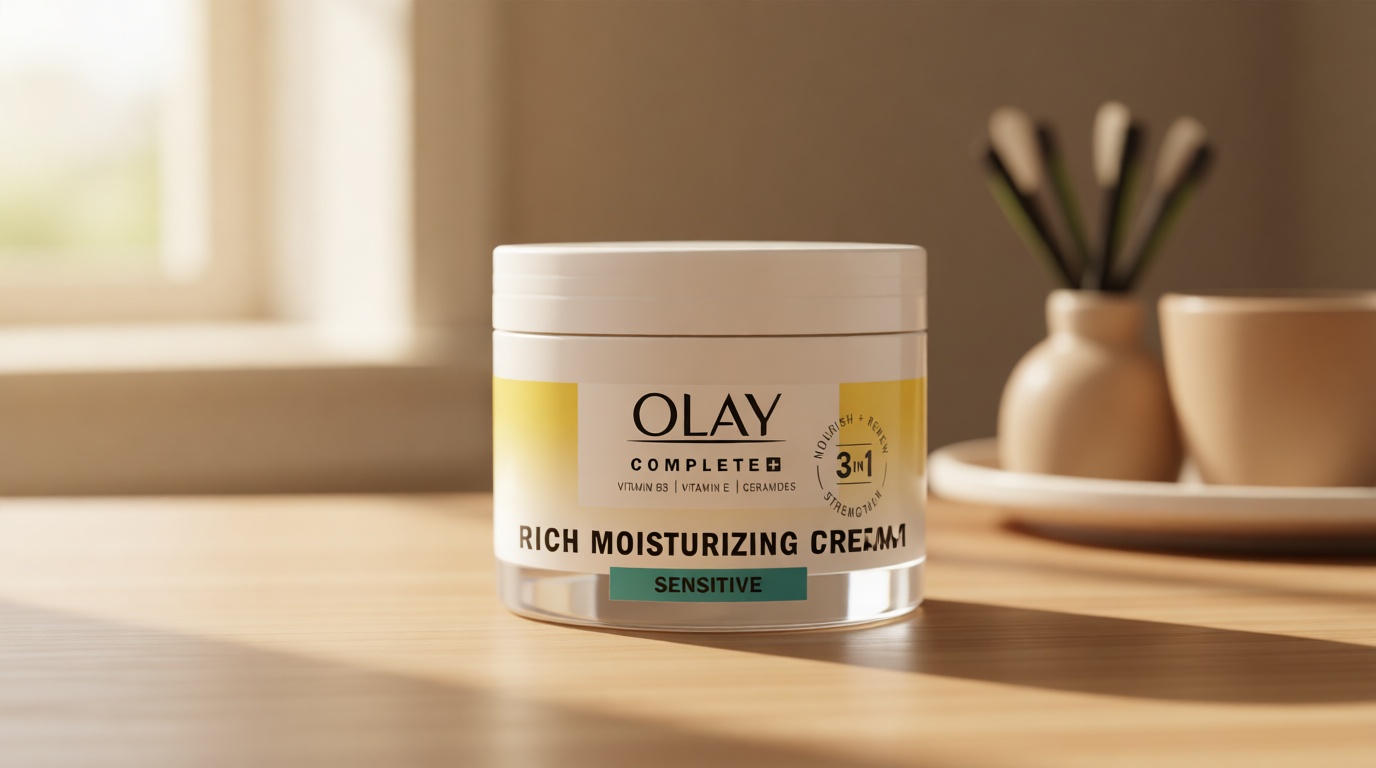 Olay Face Moisturizer, Complete+ Rich Moisturizing Cream - Fragrance-Free, Gentle for Dry & Sensitive Skin, 3-in-1 Hydrating to Strengthen, Nourish, Renew - Niacinamide, Vitamin E, & Ceramides, 8.5 oz
