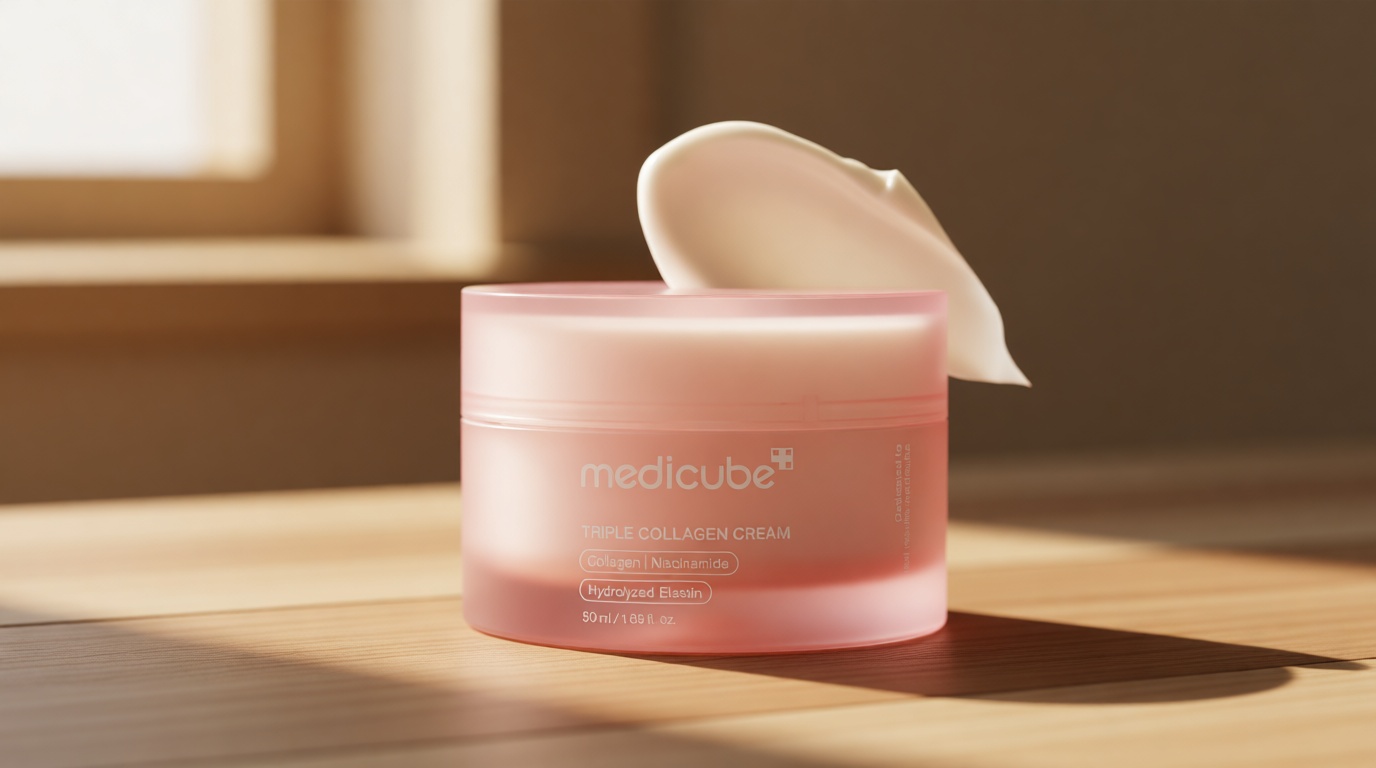 Medicube Triple Collagen Cream - Hydrating & Firming Moisturizer with Hyaluronic Acid, Premium Elastin, Shea Butter - Wrinkle Care & Boosts Elasticity - Korean Skincare, 1.69 oz
