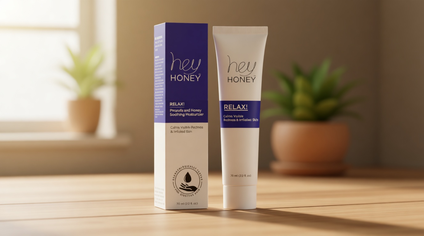 Hey Honey Skincare Relax - Instant Rosacea Relief Cream for Sensitive Skin | Calming Face Moisturizer for Facial Redness & Irritation | Dermatologist Tested, Oil-Free with Honey & Propolis | 2.2 Oz
