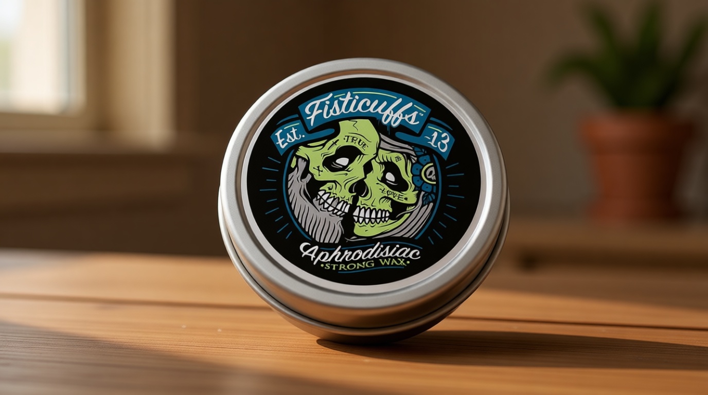 Fisticuffs Grave Before Shave Strong Hold Mustache Wax Leather/Cedarwood Scent 1 Oz. Tin