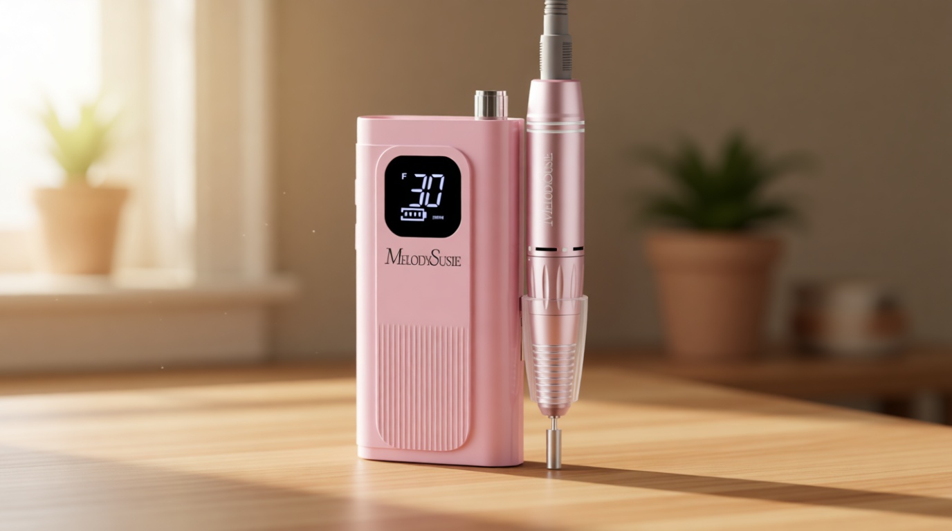 MelodySusie Entry-Level Clip-On Rechargeable Essential Nail Drill, SC300F 30000RPM E-File with LCD Display for All Manicure Shaping & Gel Removal, Ideal for Training,Nail Art Practice & Home Use, Pink