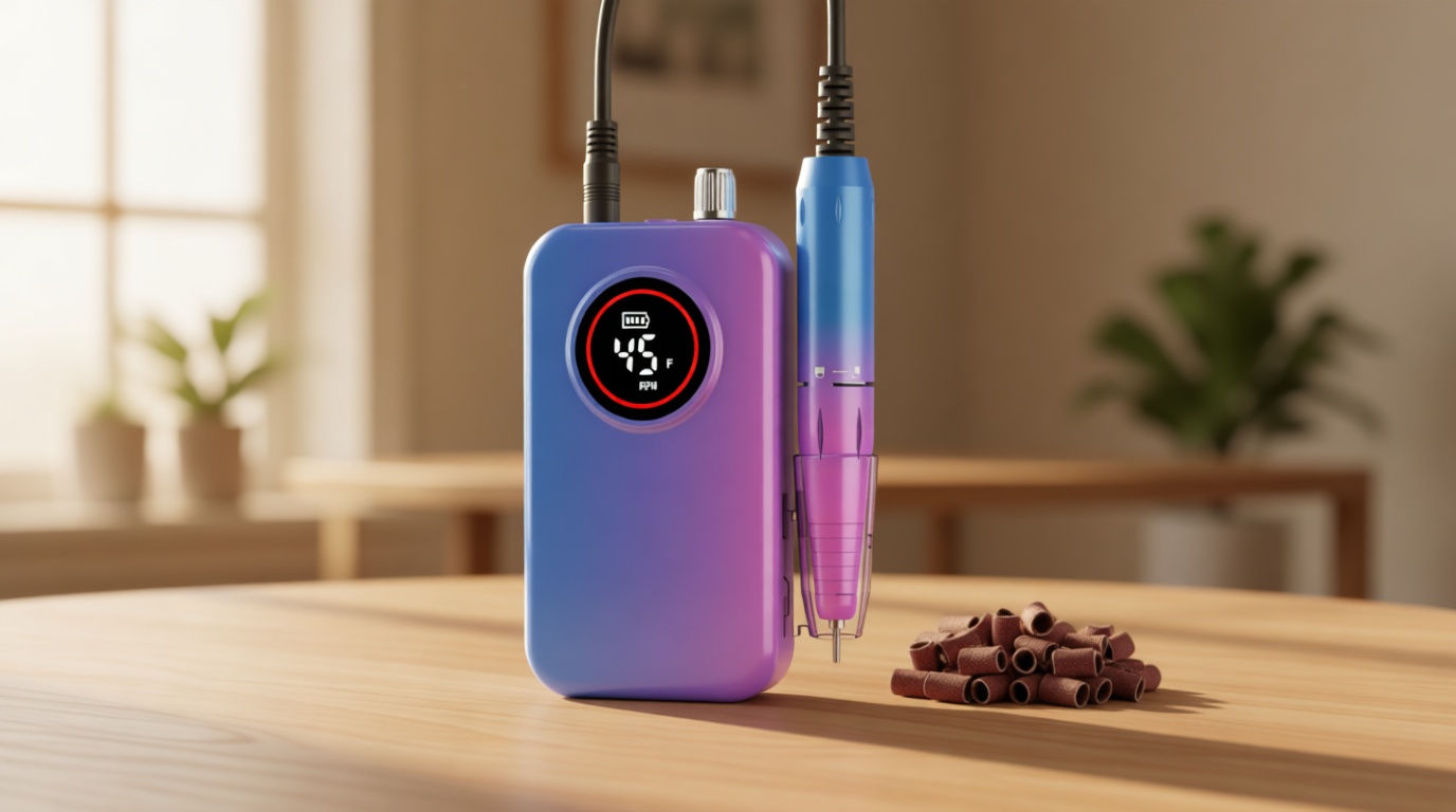 Nail Drill Professional, 45000 RPM Rechargeable Electric Nail File Kit for Acrylic & Gel Nails, Portable Manicure Pedicure Tool for DIY Home or Salon, with 11 Nail Drill Bits & Sanding Band Set