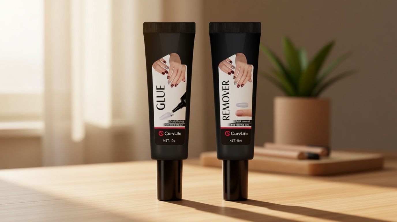 Curvlife Newly Upgraded Quick Drying 10g Semi Solid Nail Glue with 10ml Remover for Press On Nails Tips No Need for UV Lamp Long Lasting Fake Acrylic Nails Kit Glue Gel