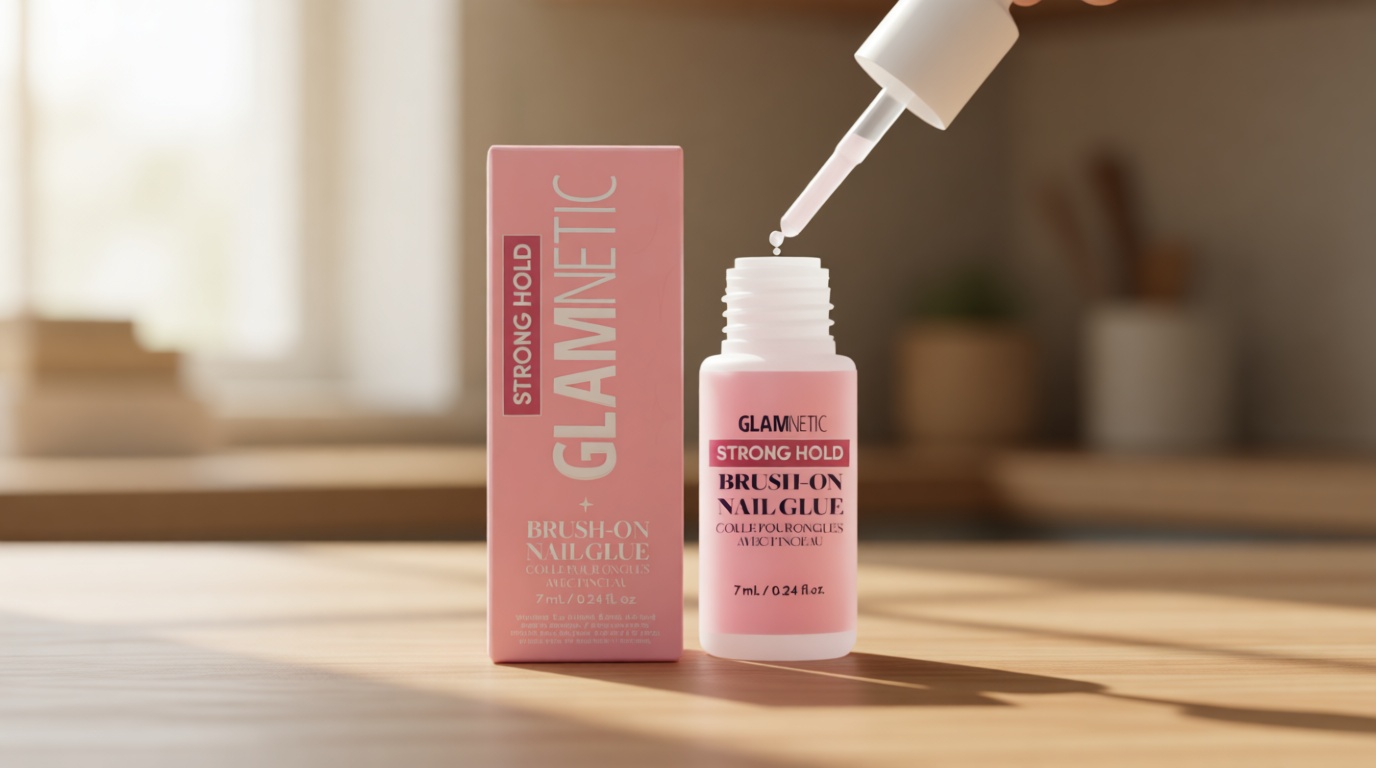 Glamnetic Super Strong Brush On Nail Glue | Brush Tip Applicator, Mess Free, Travel Friendly, Vegan | Durable & Long-Lasting | .24 fl. oz.