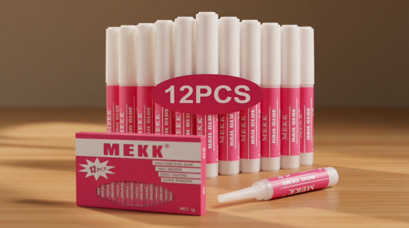MEKK Nail Glue,Super Strong & Long-Lasting Nail Glue for Acrylic Nails,Press Ons&Broken Nails,Professional Adhesive for Nail Art Supplies,0.07OZ/PCS (12PCS)