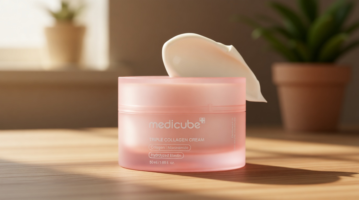 Medicube Triple Collagen Cream - Hydrating & Firming Moisturizer with Hyaluronic Acid, Premium Elastin, Shea Butter - Wrinkle Care & Boosts Elasticity - Korean Skincare, 1.69 oz