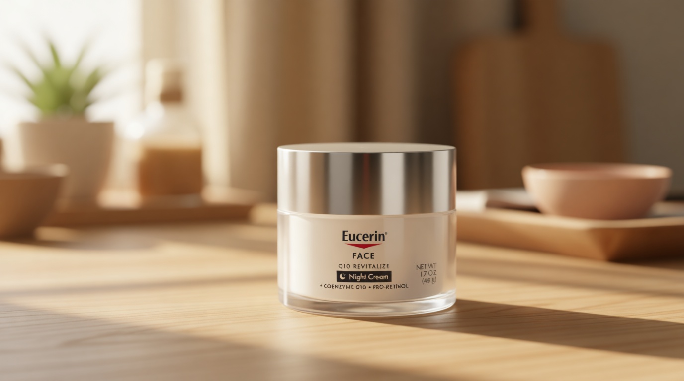 Eucerin Q10 Anti-Wrinkle Night Cream + Pro-Retinol, Facial Cream for Sensitive Skin, 1.7 Oz Jar