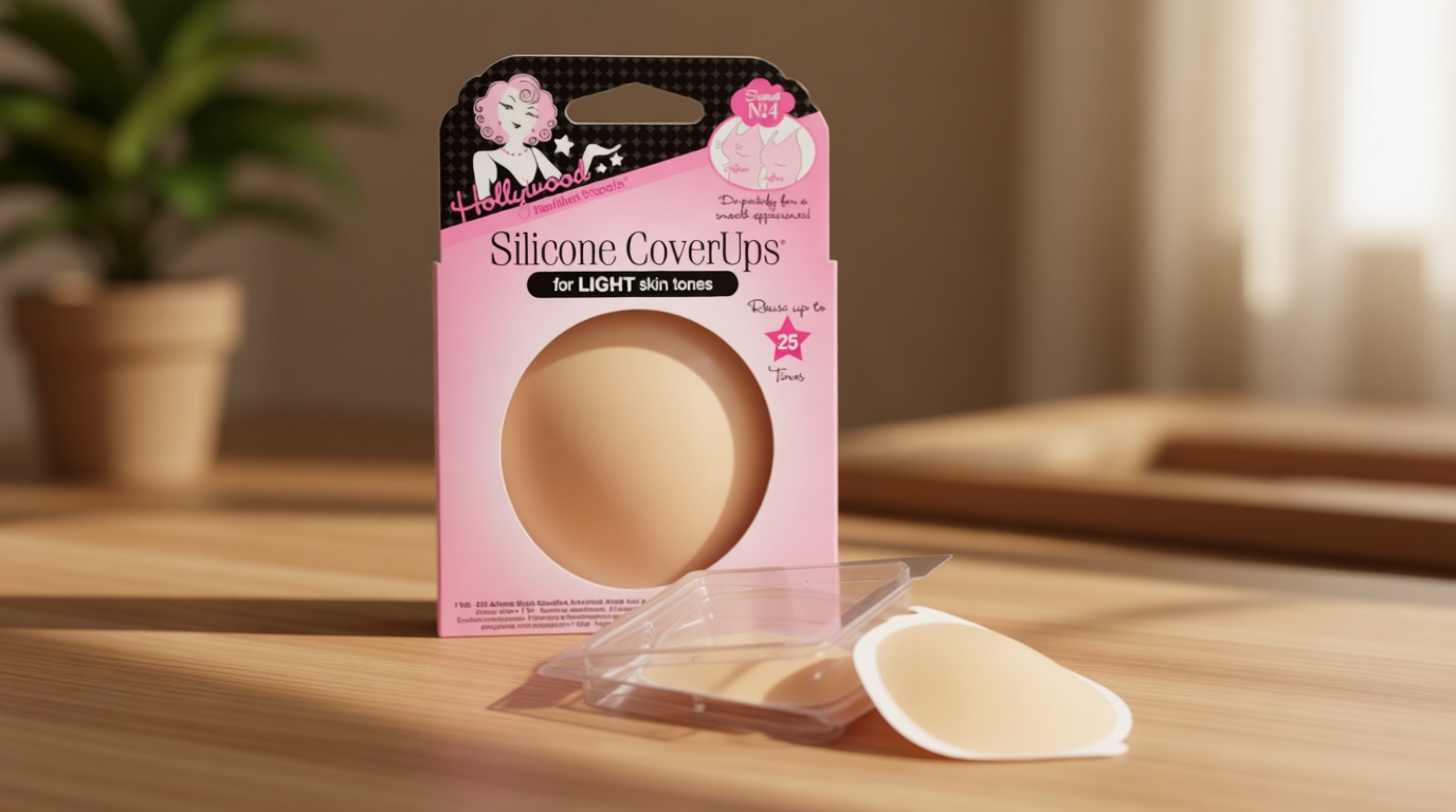 Hollywood Fashion Secrets Silicone CoverUps - Reusable Nipple Covers for Women, Pasties Nipple Covers & Sticky Boobs Concealers, Self Adhesive, Hypoallergenic, Light Shade, 1 Pair