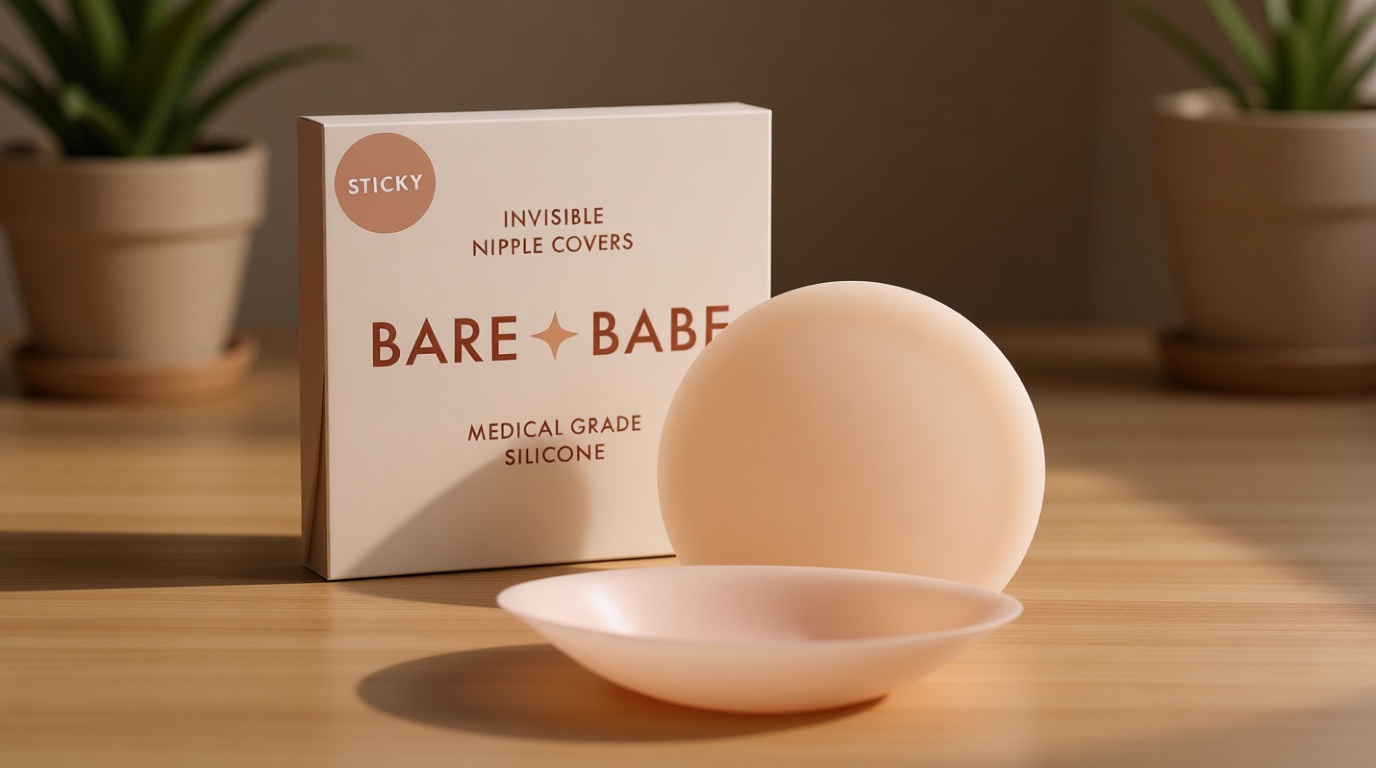 Bare Babe Reusable Silicone Nipple Covers - Waterproof, Nude, 4 Shades - Sticky Breast Stickers for Strapless Dress