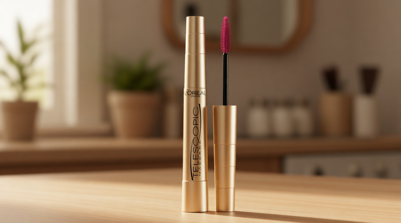 L’Oreal Paris Makeup Original Telescopic Mascara, Separating Mascara Volume and Length Formula, Washable, Blackest Black, 0.27 Fl Oz., 1 Count