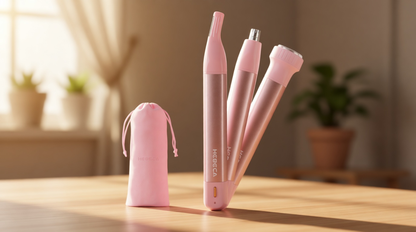 HEBECA Nose Hair Trimmer for Women 3in1 Facial Hair Removal Trimmers- Rechargeable, Waterproof, Portable with Travel Bag- Trims Nose, Ear, Eyebrow, Peach-Fuzz, Lips, Chin Face Hair Remover (Pink)