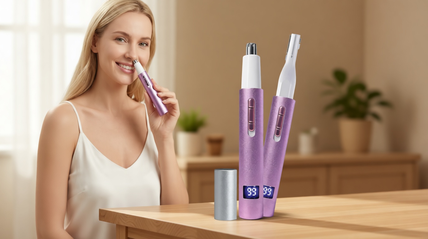 Nose and Ear Hair Trimmer with LED Display for Women Men,2 in 1 Eyebrow Hair Trimmer with USB Rechargeable,2026 Portble Waterproof Facial Hair Removal with Dual-Edge Blades (Purple)