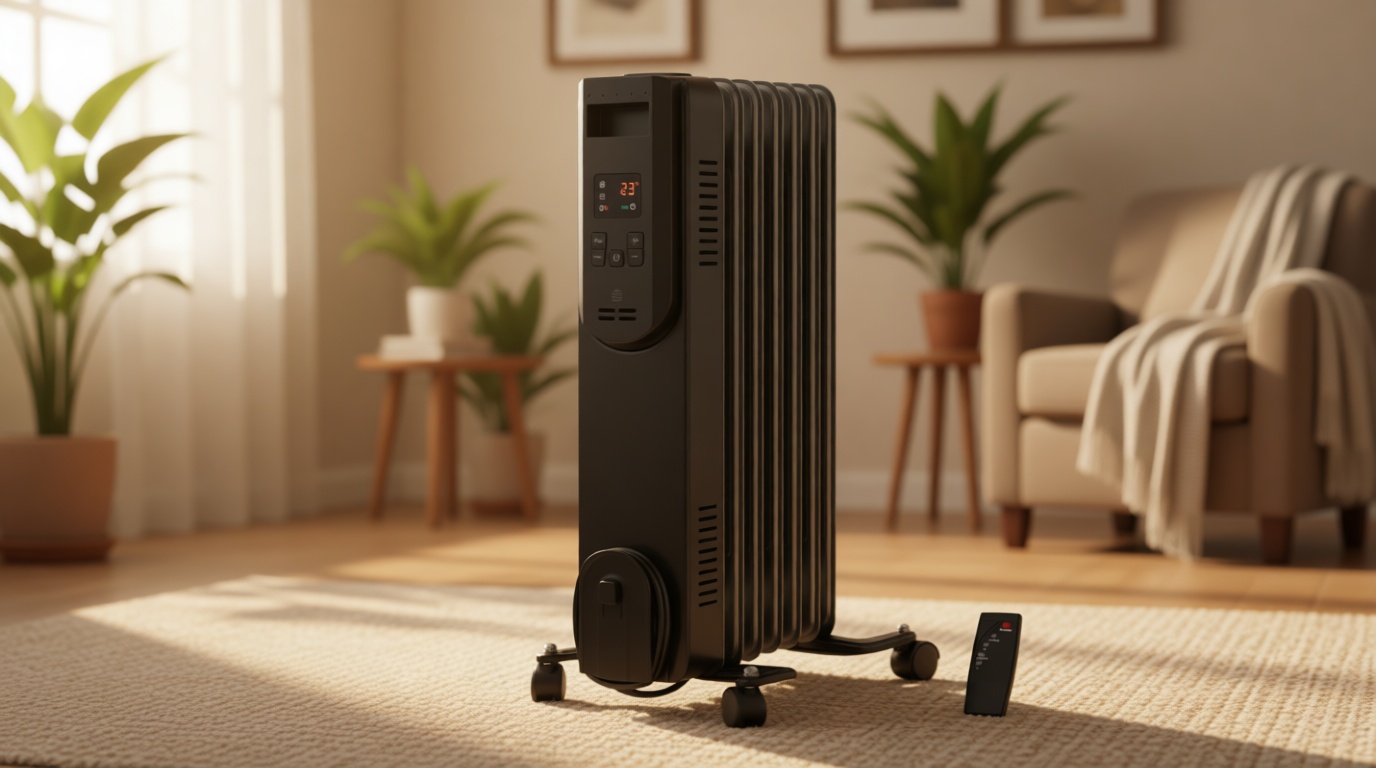 Comfort Zone 1500W Digital Oil-Filled Radiator Heater – Portable Electric Space Heater with Remote, 12H Timer & 360° Swivel Wheels – Silent Radiant Heat with Adjustable Thermostat – Black