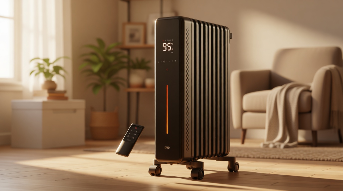 DREO Radiator Heater, 8 Safety Protection Oil Filled Radiator Heater for Indoor Use, 1500W Electric Heaters for Large Room, 8 Fins, with Remote, 4 Modes, Digital Thermostat, 24H Timer, Quiet