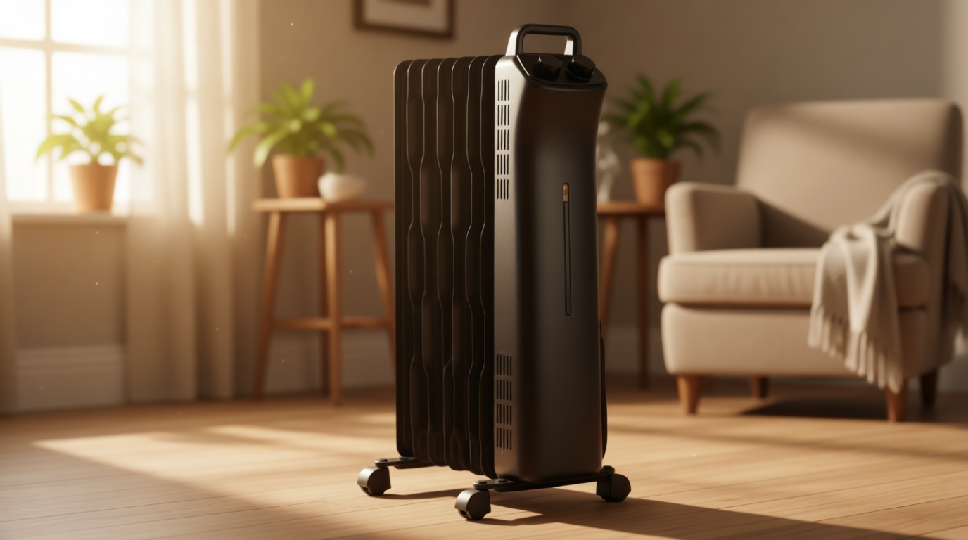 Amazon Basics Portable Oil Space Heater with 7 Oil-Filled Fins, 3 Heat Settings, Adjustable Thermostat, Tip-Over and Overheat Protection, ETL Safety Certificate, 1500W, Black