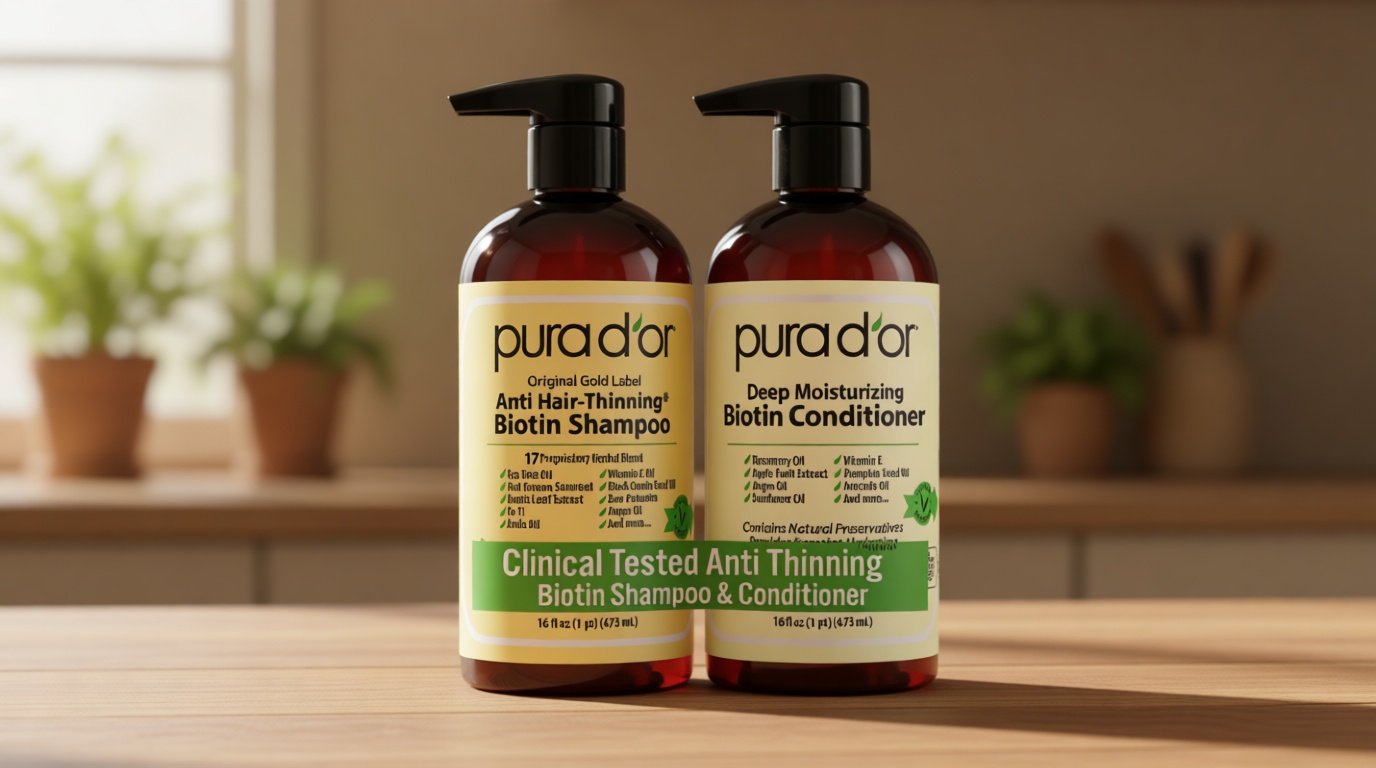 PURA D'OR Anti-Thinning Biotin Shampoo & Conditioner Original Gold Label Set (16oz x2) – CLINICALLY TESTED Formula for Volume, Strength & Thicker-Looking Hair – Helps Reduce Breakage For Women & Men | Deep Moisturizing, Conditioner, CLINICALLY TESTED, Effective Results, Hair Thickening, Product