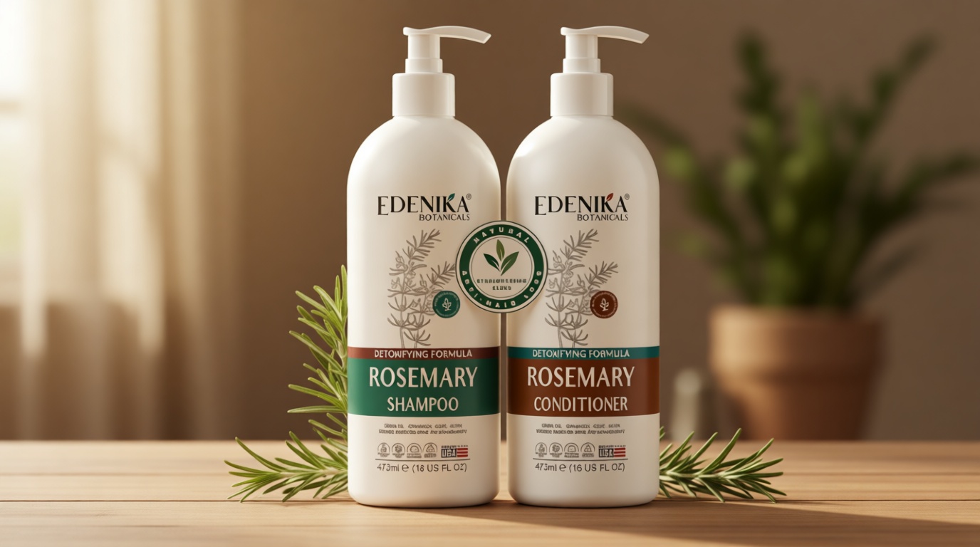 Edenika Botanicals Rosemary Oil Shampoo & Conditioner Set with Biotin for Thinning Hair & Anti-Hair Loss, Strengthening Botanical Formula, Women & Men, Sulfate-Free, Organic, 16 fl oz Each
