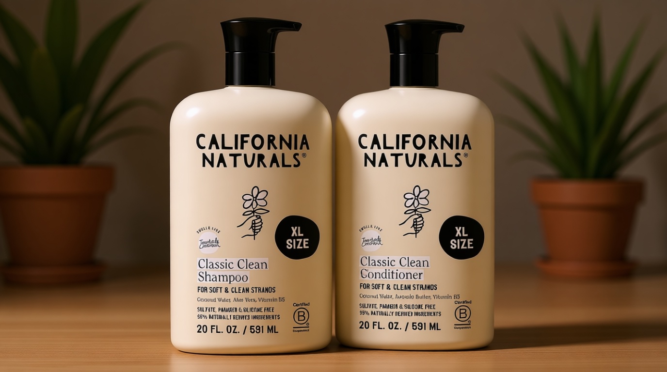 California Naturals Coconut Shampoo & Conditioner Set, Natural, Vegan, Cruelty, Silicone, Paraben, and Sulfate Free Shampoo, All Hair Types, 20 Fl Oz (Pack of 2), Classic Clean Coconut