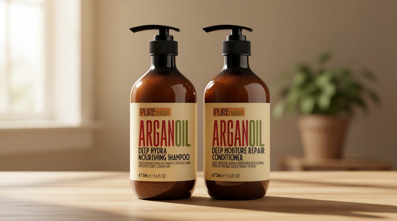 Argan Oil Shampoo and Conditioner Set - Sulfate Free Moroccan Care with Keratin - For Curly, Straight, Dry and Damaged Hair - Moisturizing, Hydrating, Anti Frizz Salon Technology