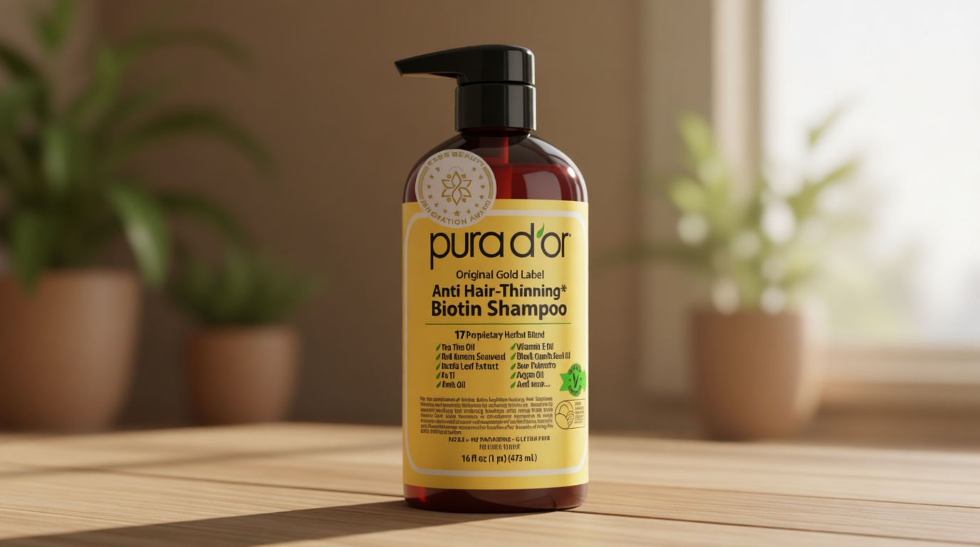 PURA D'OR Original Gold Label Anti-Thinning Shampoo – CLINICALLY TESTED Botanical Formula – Biotin & Argan Oil – Sulfate-Free Strengthening & Volumizing for Fuller-Looking Hair, Men & Women, 16 fl oz