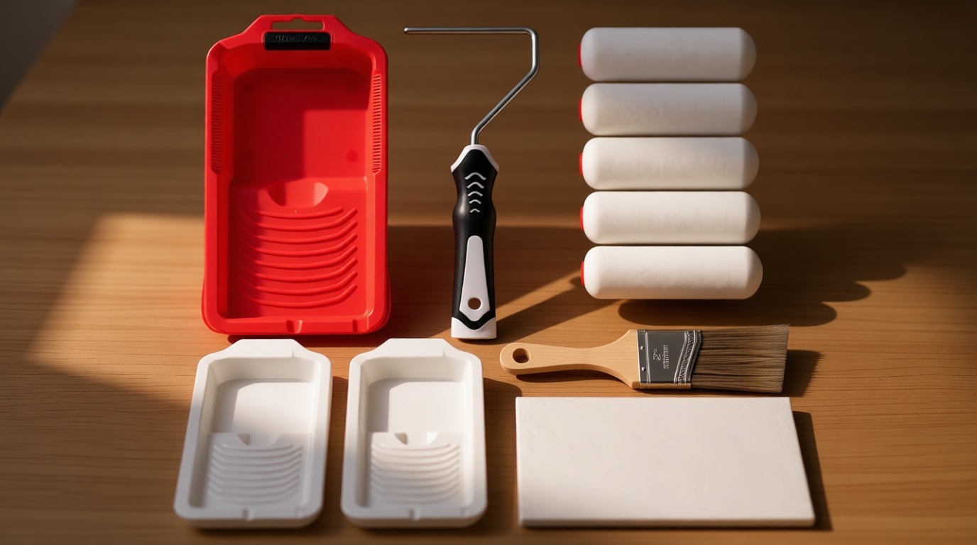 Mister Rui 11-Piece Foam Paint Roller Kit, 4-Inch Roller with Ergonomic Handle, Magnetic Paint Tray & Liners, High-Density Foam Covers with Brush, Painting Supplies for Walls, Cabinets, and Trim