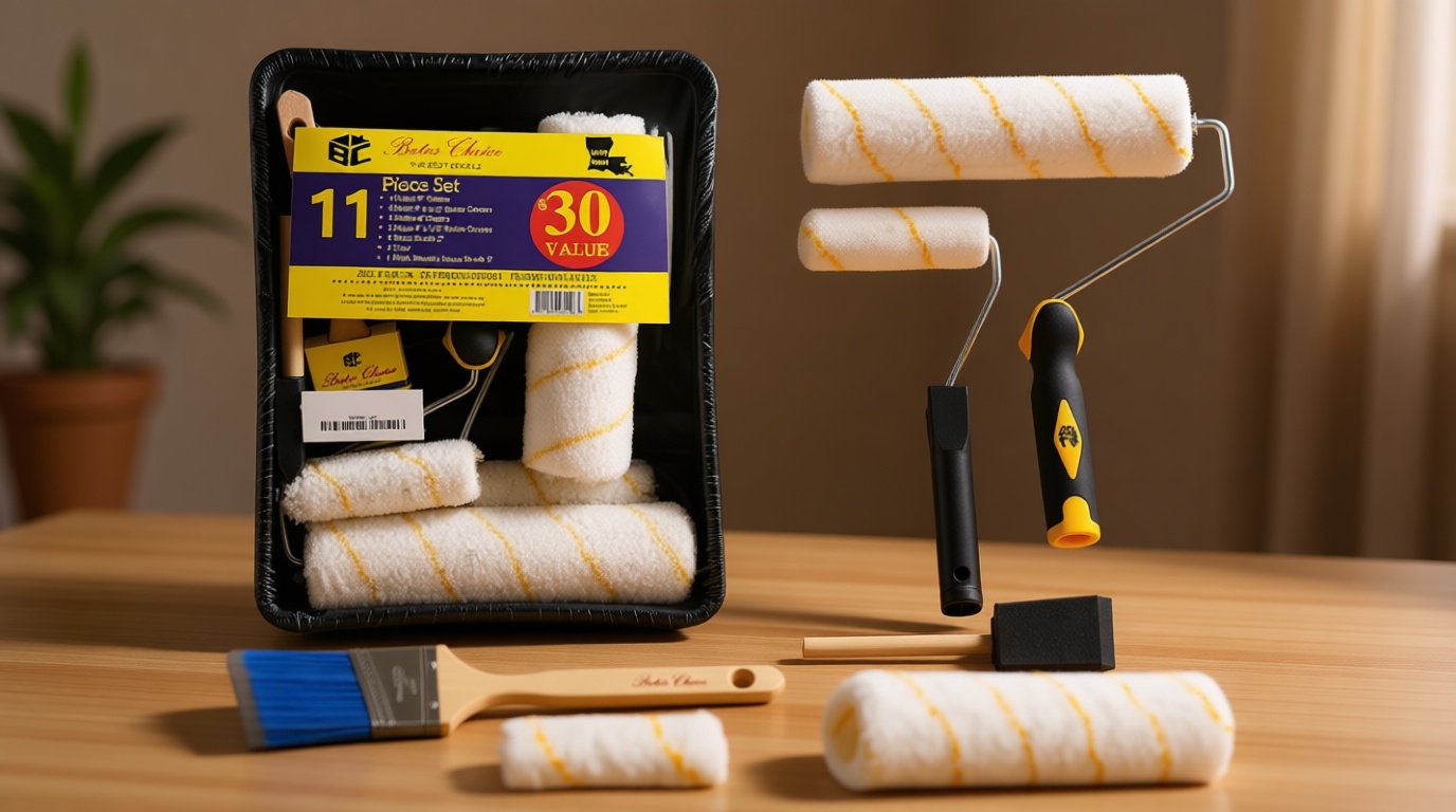 Bates - Paint Tray Set, Paint Rollers, Paint Brushes for Wall, Tray, Roller Brush, 11 Piece Home Painting Supplies, Foam Brush, House Painting Supplies, Painting Tools, Interior, Exterior