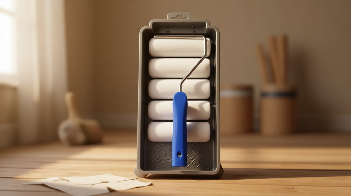 Mister Rui 4 Inch Foam Paint Roller Kit, 8 Pack - Mini Roller Set with 4” Small Roller Covers, Frame, Tray & Liner for Smooth Painting on Walls, Trim, Furniture, Home DIY Projects