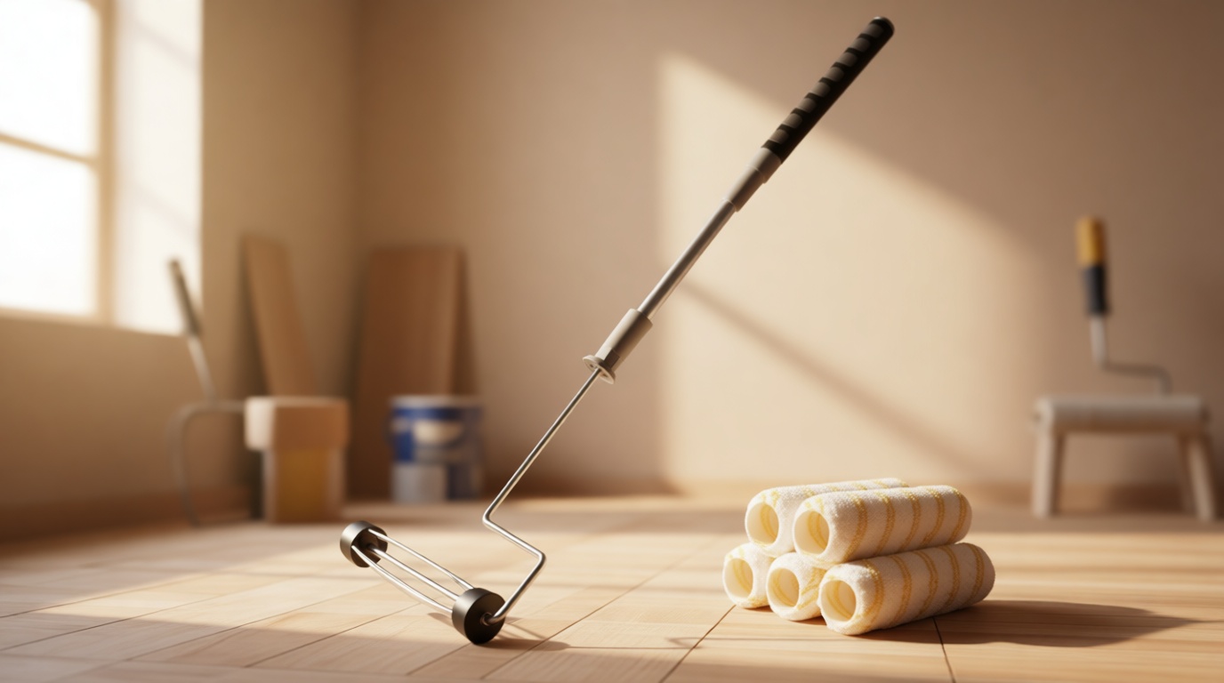 6pcs House Paint Roller Kit, 9 inch Extendable Roller Frame with 5 Microfiber Roller Covers 1/2" Nap, Adjustable Painting Roller (18" - 36") for Walls, Ceilings, Floor, Home Painting Supplies