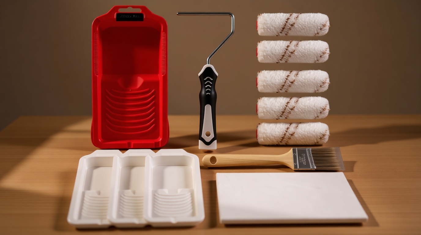 Mister Rui Mini Paint Roller Kit-13 Piece, 4-Inch Microfiber Paint Rollers with Ergonomic Handle, Small Roller Paint Brush, Paint Tray with 3 Liners, Perfect for House Painting, Trim, and Touch-Ups