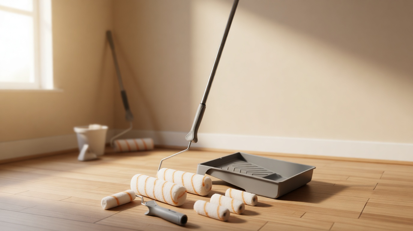 ROLLINGDOG Paint Roller Kit with Extension Pole - 9 Inch Paint Roller with Tray, 4Inch Mini Rollers,Stainless Steel Extension Pole (3ft)