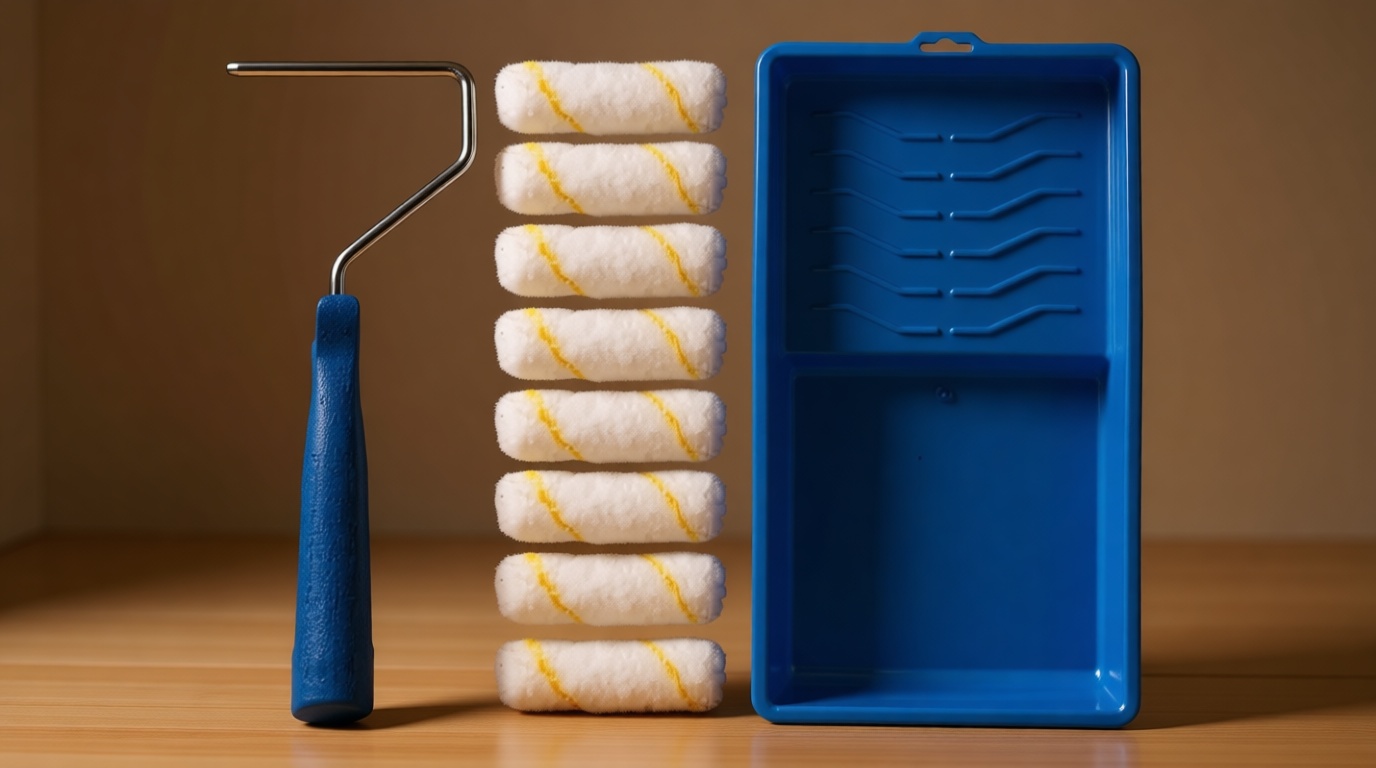 Pro Grade - Paint Roller Tool Kit - 10 Piece Painting Set - Mini Plastic Paint Tray Set, Mini Roller Frame,Microfiber Roller Covers