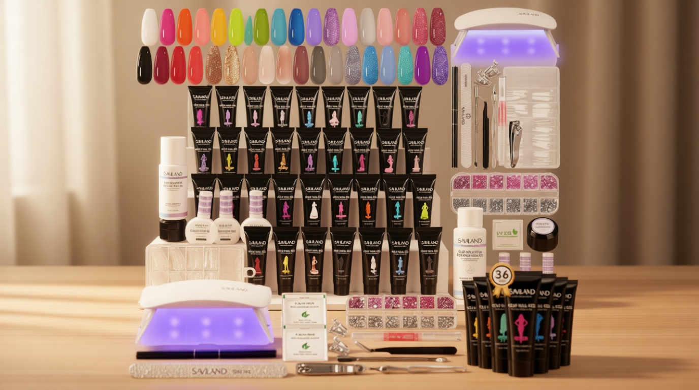 SAVILAND Hema-Free Poly Gel Nail Kit for Pretty Gift: 36 Colors Poly Gel Nail Starter Kit with Slip Solution and Mini U V Lamp Curing Light for Quick Extension Home DIY, Manicure Tools for Starter