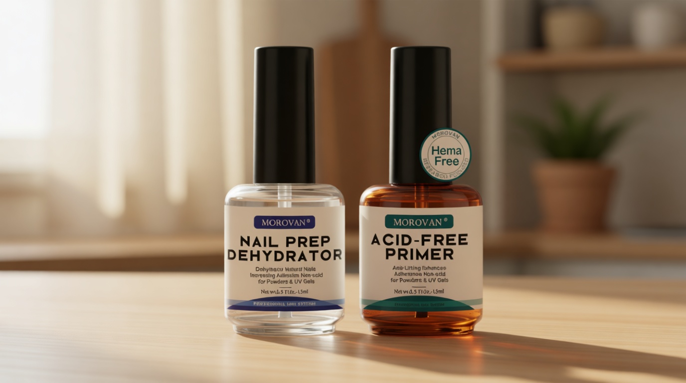 Morovan Professional Natural Nail Prep Dehydrate and Acid-Free Primer, Dehydrator for Acrylic and Gel Nail Polish, Non Acid Primer for UV Gels Fast Dry Superior Bonding Agent Gift Box Set