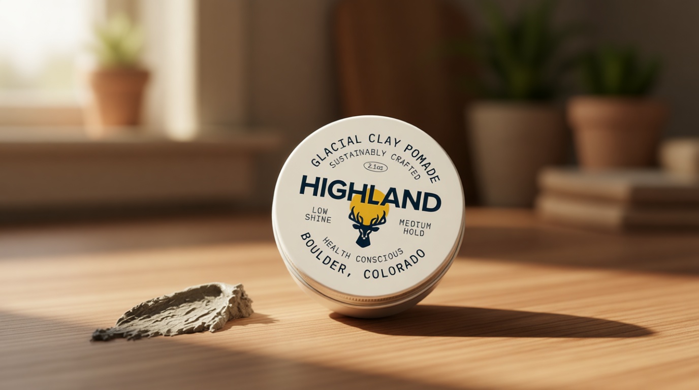 Highland Glacial Hair Clay Pomade - Award winning hair styling clay for men and women made with 100% all natural and organic ingredients that promote hair and scalp health. Low shine, Medium Hold.